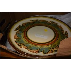 TWO LARGE HAND DECORATED CHARGER PLATES ON STANDS