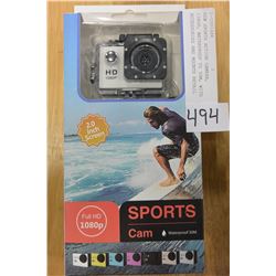 NEW SPORTS ACTION CAMERA, 1080P, WATERPROOF TO 30M, WITH ACCESSORIES AND MOUNTS RETAIL $149