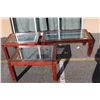 Image 2 : 3 PIECE GLASSTOP WOOD AND BRASS INSERT COFFEE TABLE SET