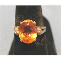 RING W/CITRINE & (2) DIAMONDS, 14kyg (SIZE 7)