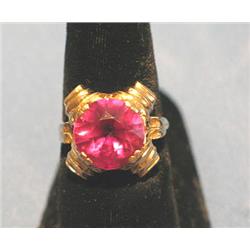 RING W/PINK STONE, 14kyg (SIZE 7)
