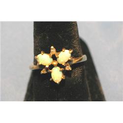 RING W/(3) OPALS & (3) DIAMONDS, 14kyg (SIZE 8)