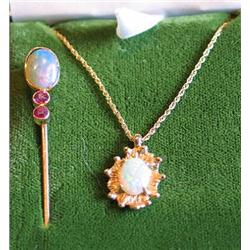 LOT, NECKLACE W/PENDANT & OPAL & STICK PIN