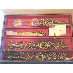 LOT, ASSORTED POCKET WATCH CHAINS, KNIVES & M