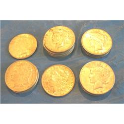 LOT, MORGAN DOLLARS: 1885, (3) 1921, PEACE DO