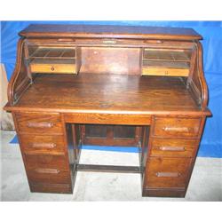 44"HX4'W "S" SHAPED ROLL TOP OAK DESK (NO KEY