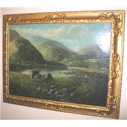 29"X37 MOUNTAIN LANDSCAPE PAINTING ON WOOD W/