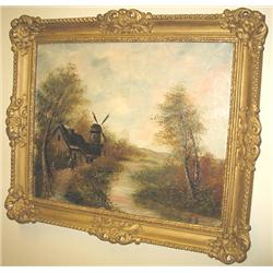 SIGNED 23"X27" WINDMILL PAINTING ON CANVAS W/