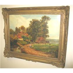 W. WAKEFIELD 23"X28" FARM SCENE PAINTING ON C