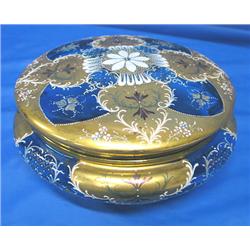 GLASS DISH W/HINGED LID, HAND PAINTED