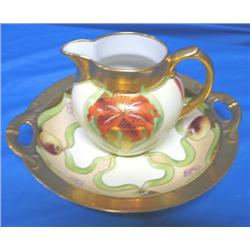 9" DISH W/5" PITCHER, HAND PAINTED, FRANCE