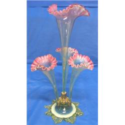 GLASS VASE W/(4) STEMS & BASE (14"H)
