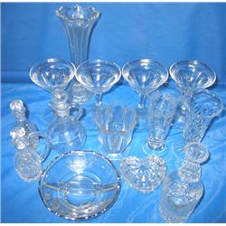 LOT, ASSORTED STEMWARE, VASES, DISHES, CRUETS