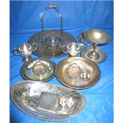 LOT, MISC. STERLING TRAYS, BOWLS, CUPS, CANE