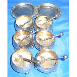 LOT, STERLING SUGAR CUPS (6), (2) TRAYS-SMALL