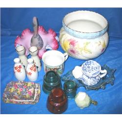 LOT, ASSORTED POTS, DECANTERS, CUPS & BOWLS (