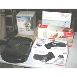 LOT, MISC. GLASSWARE, WAFFLE IRON BRUSH HOLDE