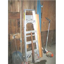 LOT, ALUMINUM LADDER, SNOW SHOVEL, JUMPER CAB