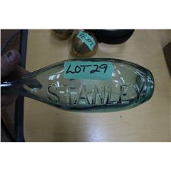 Unusual Green Bottle Embossed with One Inch Stanley Lettering