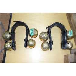 Pr of Authentic Brass Horse Bells with Good Harness Leather