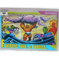 MARVEL COLLECTOR CARD IN CLEAR SLEEVE - 1991 IMPEL - NEAR MINT - #92 - FANTASTIC FOUR VS SKULLS
