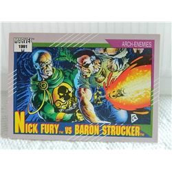 MARVEL COLLECTOR CARD IN CLEAR SLEEVE - 1991 IMPEL - NEAR MINT - #111 - NICK FURY VS BARONO STRUCKER