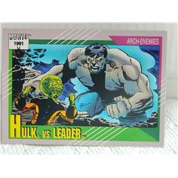 MARVEL COLLECTOR CARD IN CLEAR SLEEVE - 1991 IMPEL - NEAR MINT - #119 - HULK VS LEADER