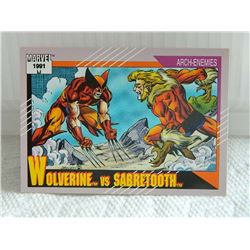 MARVEL COLLECTOR CARD IN CLEAR SLEEVE - 1991 IMPEL - NEAR MINT - #93 - WOLVERINE VS SABRETOOTH