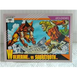MARVEL COLLECTOR CARD IN CLEAR SLEEVE - 1991 IMPEL - NEAR MINT - #93 - WOLVERINE VS SABRETOOTH