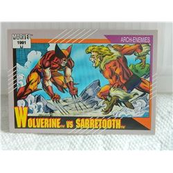 MARVEL COLLECTOR CARD IN CLEAR SLEEVE - 1991 IMPEL - NEAR MINT - #93 - WOLVERINE VS SABRETOOTH