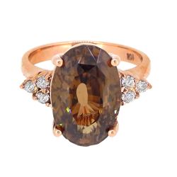 14KT White Gold 12.06ct Brown Zircon and Diamond Ring