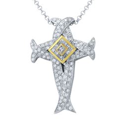 18KT Two Tone Gold 1.46ctw Diamond Pendant with Chain