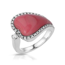 14KT White Gold 4.85ct Coral and Diamond Ring