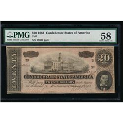 1864 $20 Confederate Sates of America Note PMG 58