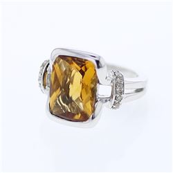 14KT White Gold 6.20ct Citrine and Diamond Ring