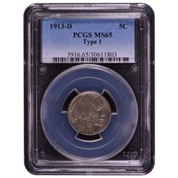 1913-D Buffalo Nickel PCGS MS65 Type 1