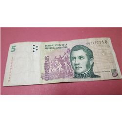 Argentina 5 Pesos Convertibles banknote 1998 General Jose de San Martin