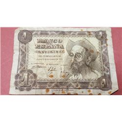 1 Spanish Peseta banknote (Don Quijote), 1951
