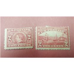 Two US Postage Stamp 1909 Alaska-Yukon and Hudson-Fulton 2 cents