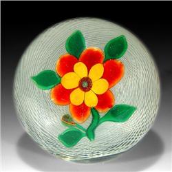 65: Chinese Flower On Latticinio Paperweight