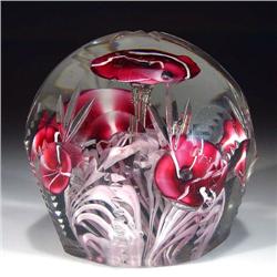 244: Antique Bohemian Pink Flowers Paperweight