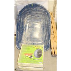 2 BLUE METAL WHEELBARROWS WITH RUBBER WHEELS AND