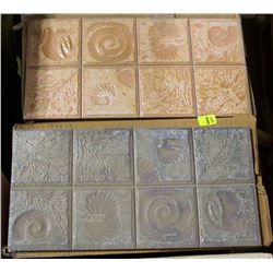 6 BOXES OF BLUE AND RED SHELL PATTERN TILES