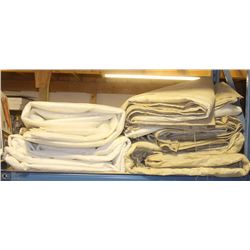LOT OF 6 ASSORTED WHITE TARPS, SIZES UNKNOWN