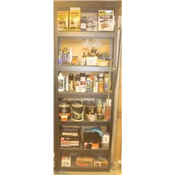 CONTENTS OF 6 SHELVES INCL PAINTS, STAINS, GARBAGE