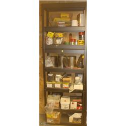 CONTENTS OF 6 SHELVES INCL SCREWS, NAILS, ASSORTED