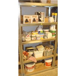 CONTENTS OF 4 SHELVES INCL LIGHT FIXTURES, TILE