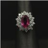 Image 8 : 3.66 Carat Round Cut Rubellite Diamonds Oval Cut Flower Ring 14k White Gold