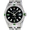 Image 4 : Rolex Mens SS Black Baguette Diamond And Emerald Datejust Wristwatch