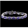 Image 1 : 19.90 ctw Tanzanite and Diamond Bracelet - 14KT White Gold